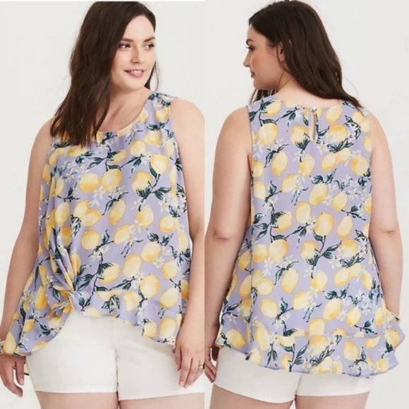 Torrid Lemon Print Flowy Summer Plus Size Tank Top - Picture 1 of 7